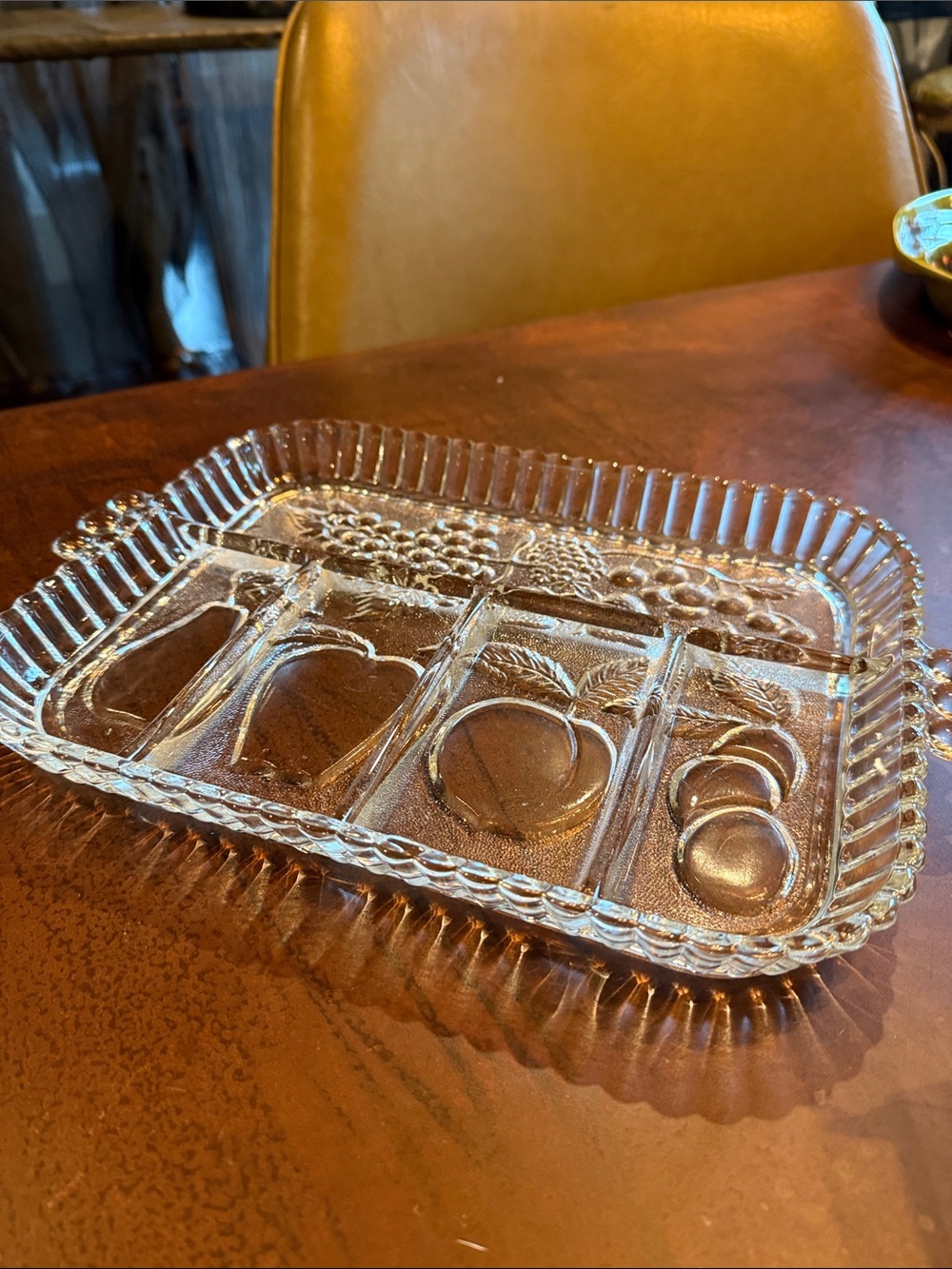 Vintage Clear Glass Divided Serving Tray